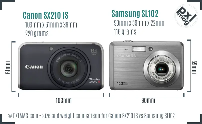 Canon SX210 IS vs Samsung SL102 size comparison