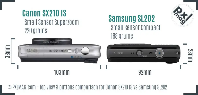 Canon SX210 IS vs Samsung SL202 top view buttons comparison