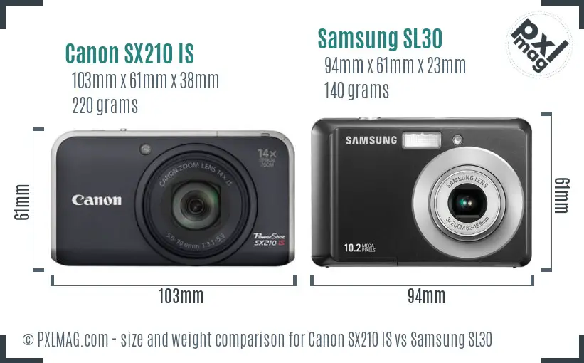 Canon SX210 IS vs Samsung SL30 size comparison