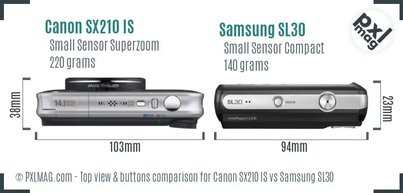 Canon SX210 IS vs Samsung SL30 top view buttons comparison