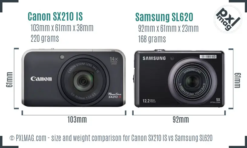 Canon SX210 IS vs Samsung SL620 size comparison