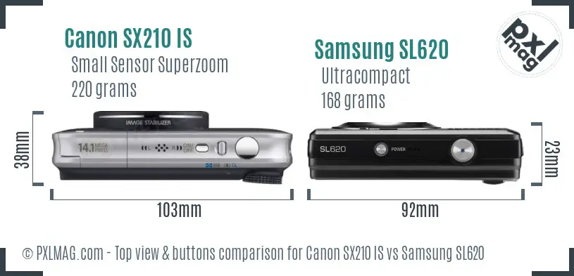 Canon SX210 IS vs Samsung SL620 top view buttons comparison