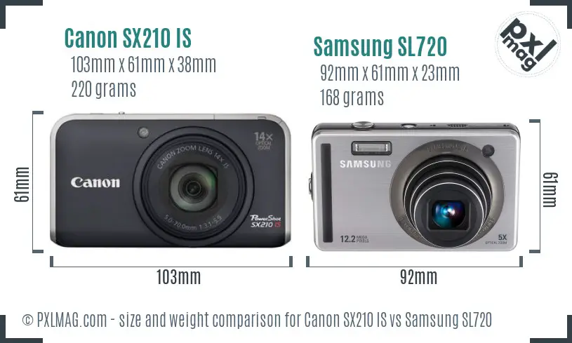 Canon SX210 IS vs Samsung SL720 size comparison
