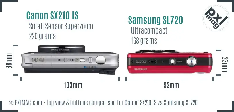 Canon SX210 IS vs Samsung SL720 top view buttons comparison