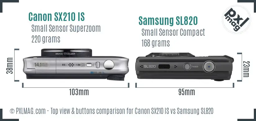 Canon SX210 IS vs Samsung SL820 top view buttons comparison