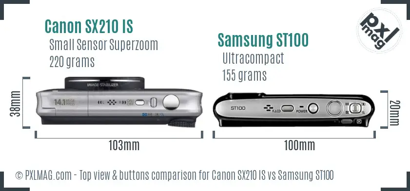 Canon SX210 IS vs Samsung ST100 top view buttons comparison Canon SX210 IS vs Samsung ST100 top view buttons comparison