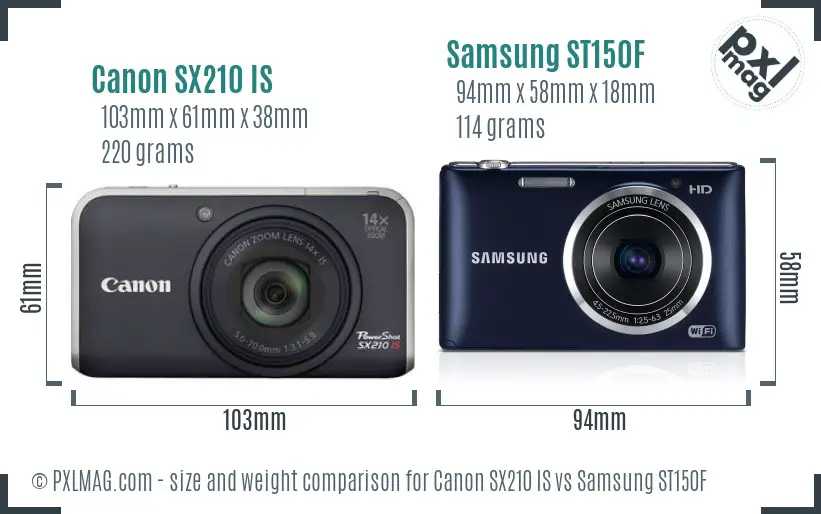 Canon SX210 IS vs Samsung ST150F size comparison