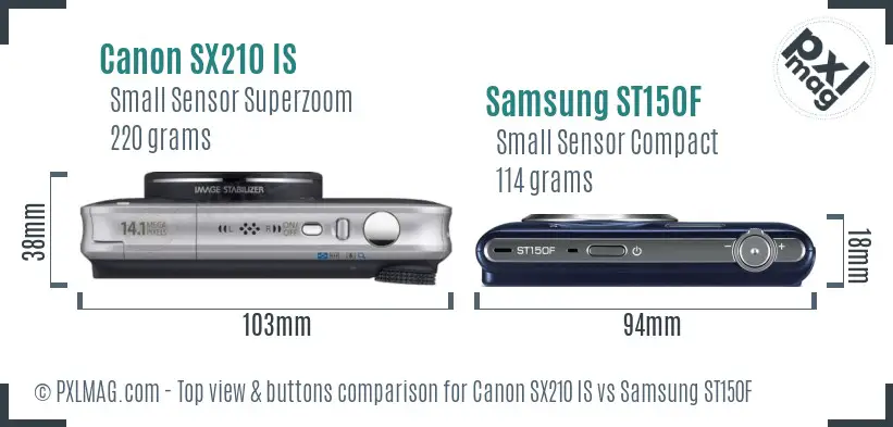 Canon SX210 IS vs Samsung ST150F top view buttons comparison