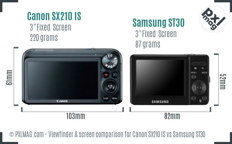Canon SX210 IS vs Samsung ST30 Screen and Viewfinder comparison