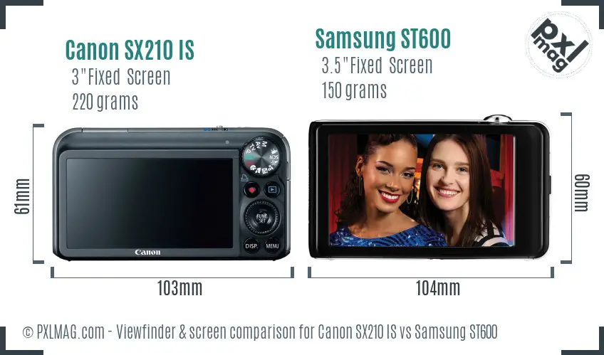 Canon SX210 IS vs Samsung ST600 Screen and Viewfinder comparison