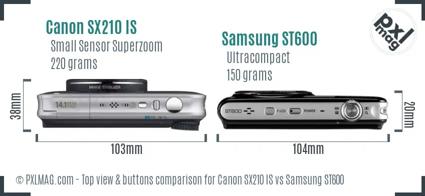 Canon SX210 IS vs Samsung ST600 top view buttons comparison