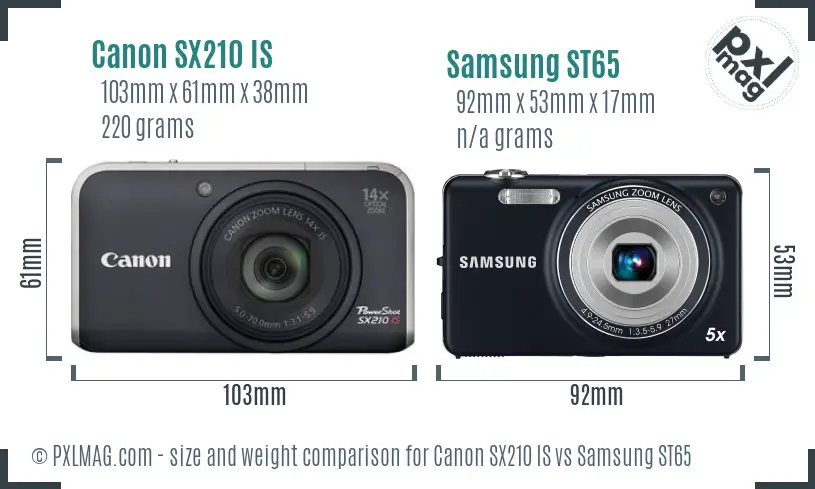 Canon SX210 IS vs Samsung ST65 size comparison