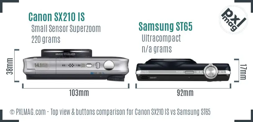 Canon SX210 IS vs Samsung ST65 top view buttons comparison