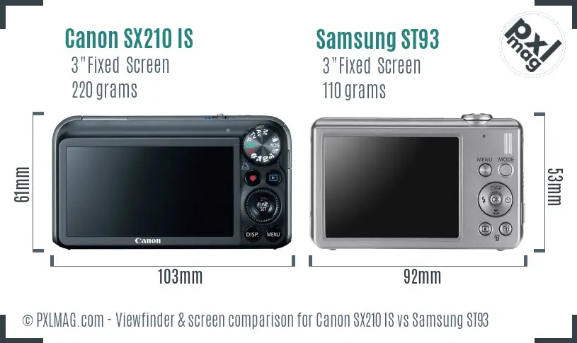 Canon SX210 IS vs Samsung ST93 Screen and Viewfinder comparison