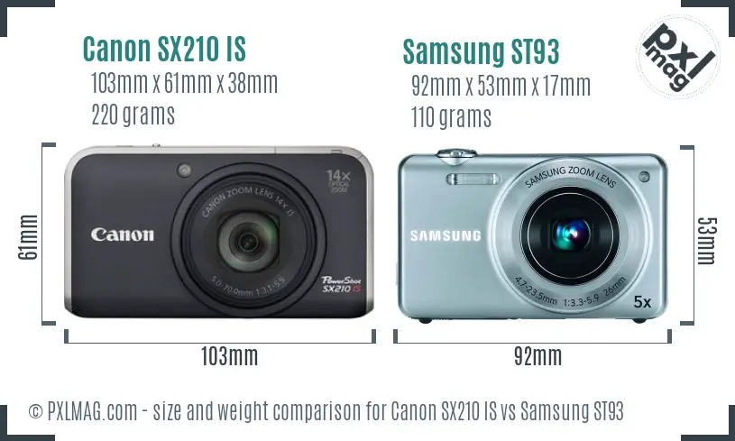 Canon SX210 IS vs Samsung ST93 size comparison