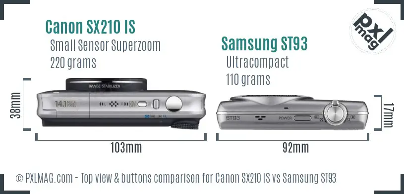 Canon SX210 IS vs Samsung ST93 top view buttons comparison