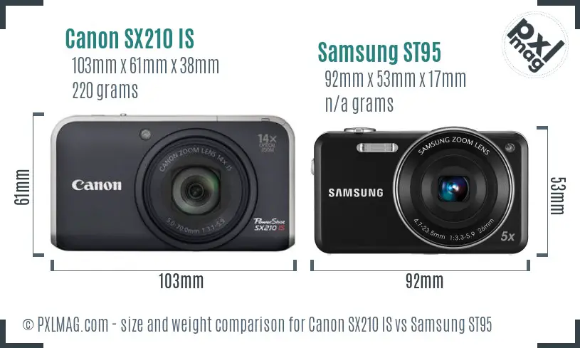 Canon SX210 IS vs Samsung ST95 size comparison