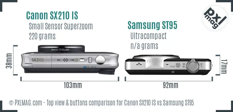 Canon SX210 IS vs Samsung ST95 top view buttons comparison