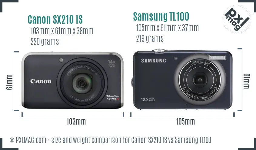 Canon SX210 IS vs Samsung TL100 size comparison Canon SX210 IS vs Samsung TL100 size comparison