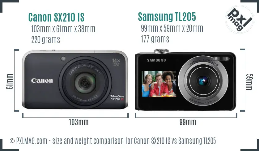 Canon SX210 IS vs Samsung TL205 size comparison