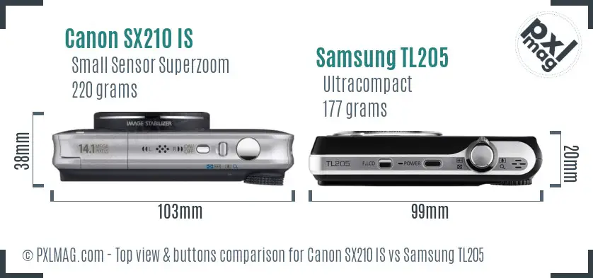 Canon SX210 IS vs Samsung TL205 top view buttons comparison