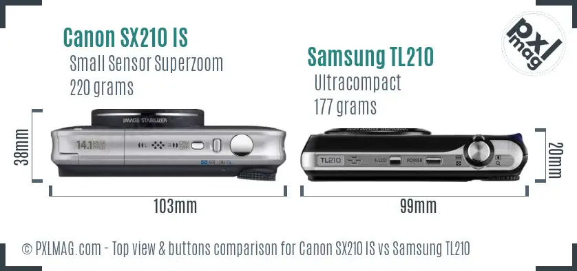 Canon SX210 IS vs Samsung TL210 top view buttons comparison