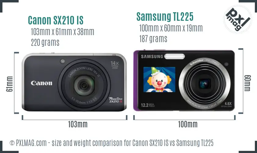 Canon SX210 IS vs Samsung TL225 size comparison