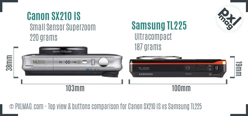 Canon SX210 IS vs Samsung TL225 top view buttons comparison