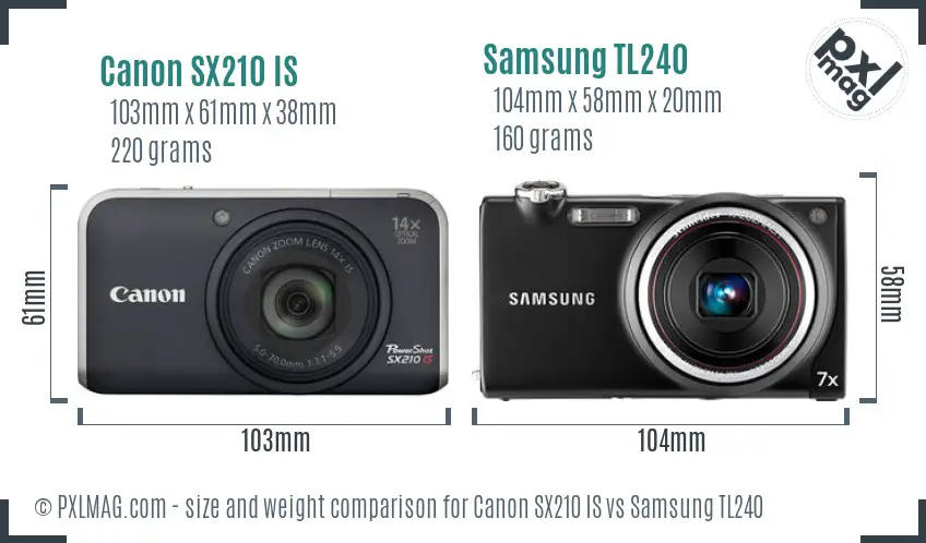 Canon SX210 IS vs Samsung TL240 size comparison