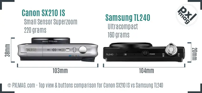 Canon SX210 IS vs Samsung TL240 top view buttons comparison