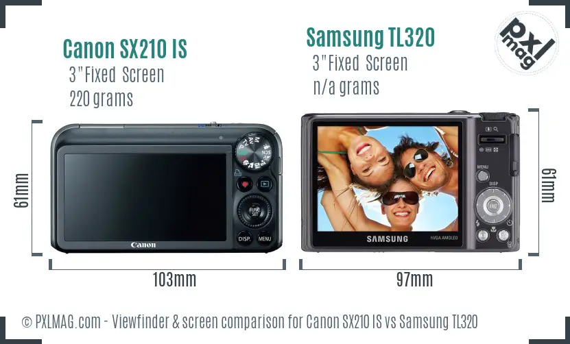 Canon SX210 IS vs Samsung TL320 Screen and Viewfinder comparison