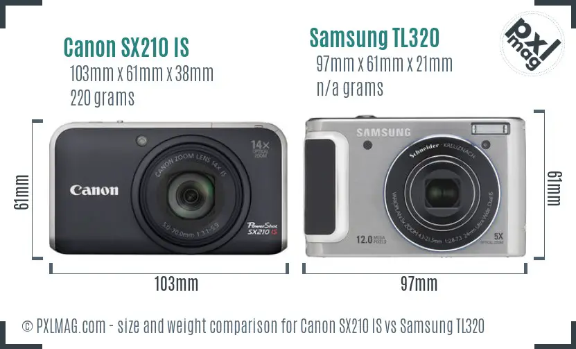 Canon SX210 IS vs Samsung TL320 size comparison