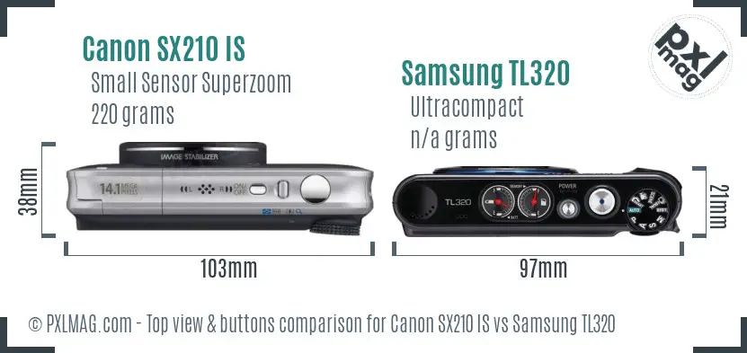 Canon SX210 IS vs Samsung TL320 top view buttons comparison