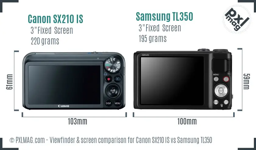Canon SX210 IS vs Samsung TL350 Screen and Viewfinder comparison