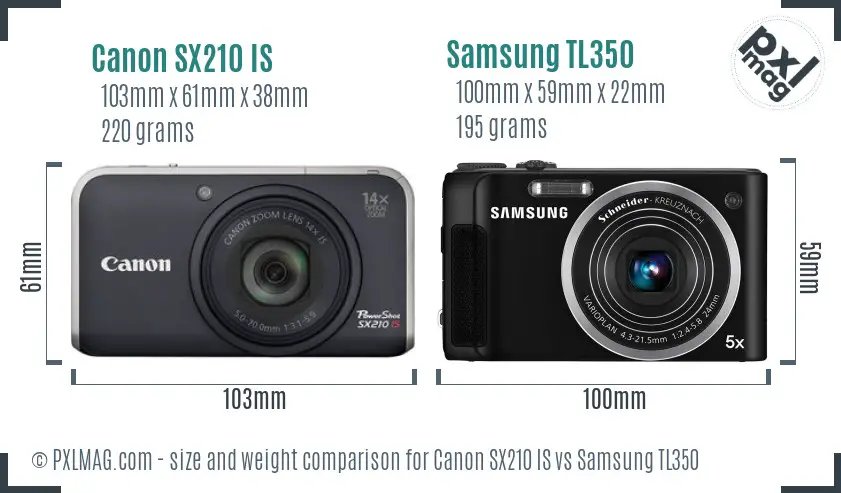 Canon SX210 IS vs Samsung TL350 size comparison