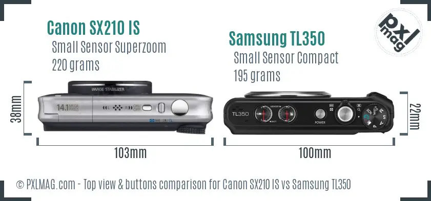 Canon SX210 IS vs Samsung TL350 top view buttons comparison