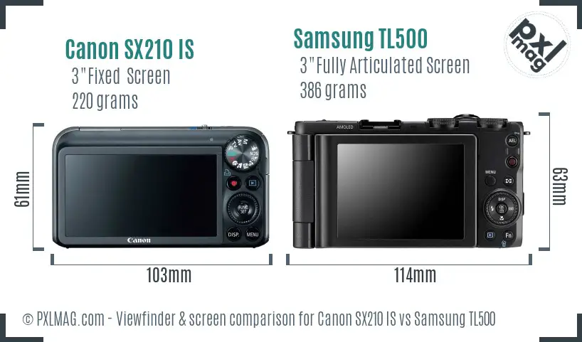 Canon SX210 IS vs Samsung TL500 Screen and Viewfinder comparison Canon SX210 IS vs Samsung TL500 Screen and Viewfinder comparison