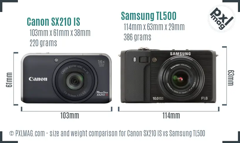 Canon SX210 IS vs Samsung TL500 size comparison Canon SX210 IS vs Samsung TL500 size comparison