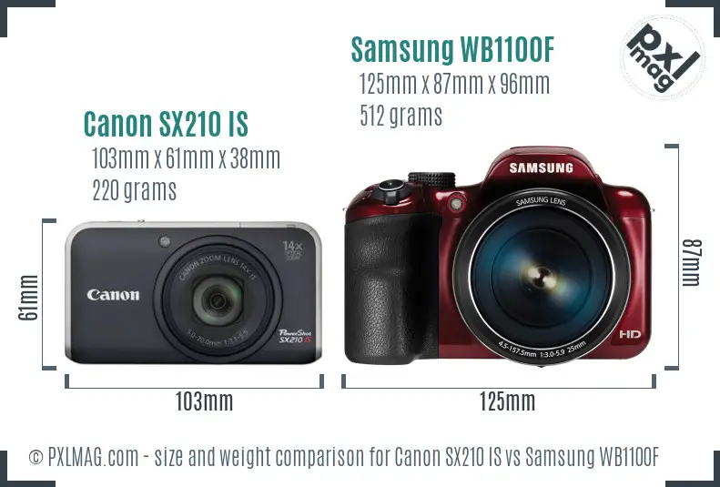 Canon SX210 IS vs Samsung WB1100F size comparison