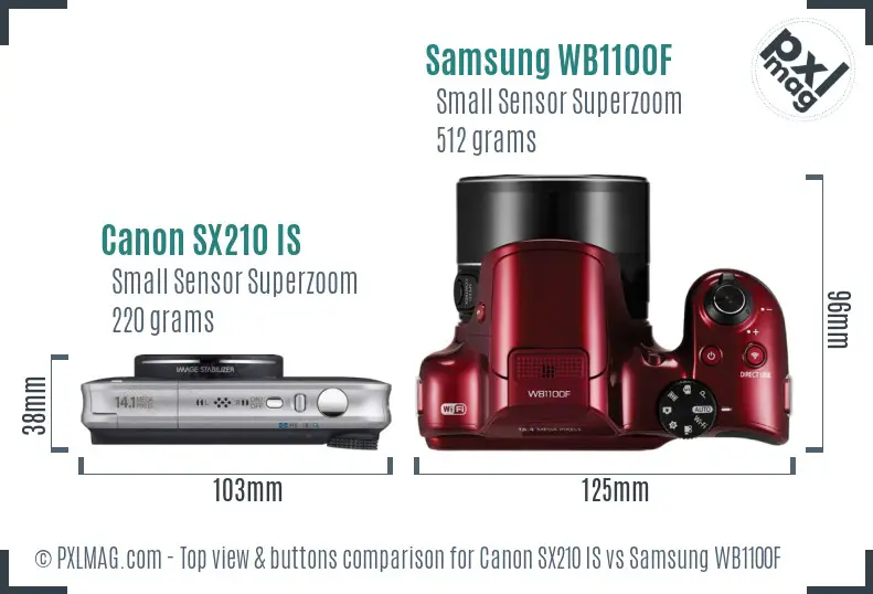 Canon SX210 IS vs Samsung WB1100F top view buttons comparison