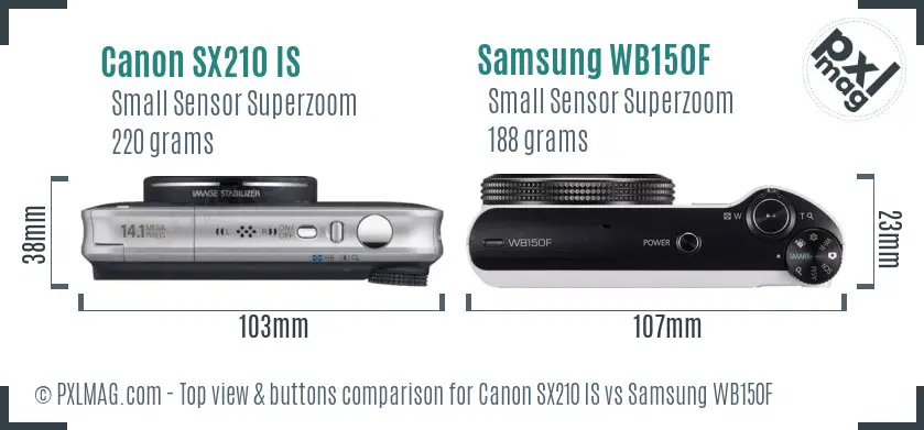 Canon SX210 IS vs Samsung WB150F top view buttons comparison