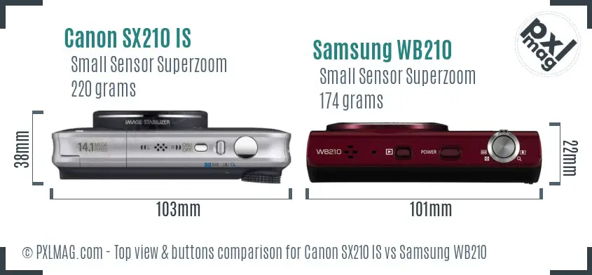 Canon SX210 IS vs Samsung WB210 top view buttons comparison