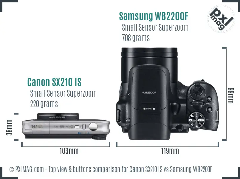 Canon SX210 IS vs Samsung WB2200F top view buttons comparison
