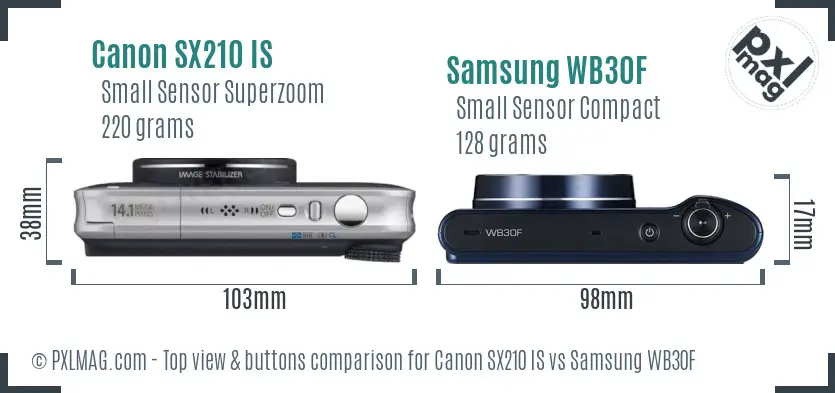 Canon SX210 IS vs Samsung WB30F top view buttons comparison