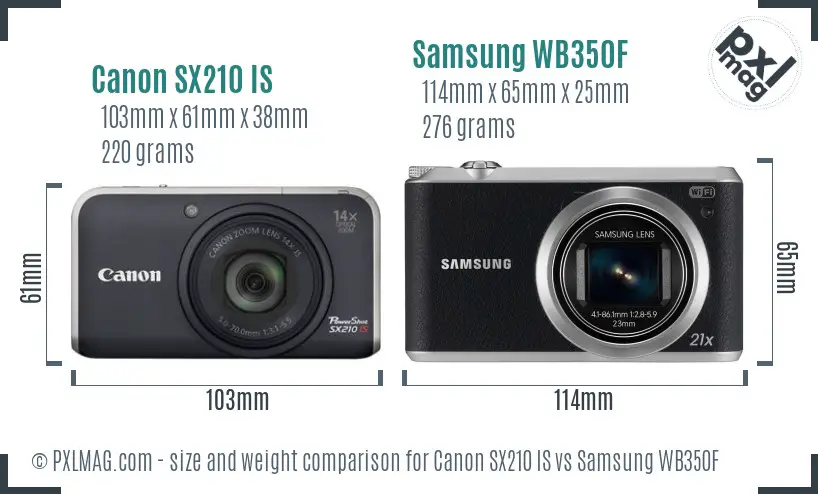 Canon SX210 IS vs Samsung WB350F size comparison