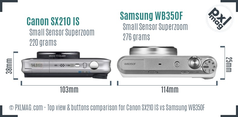 Canon SX210 IS vs Samsung WB350F top view buttons comparison