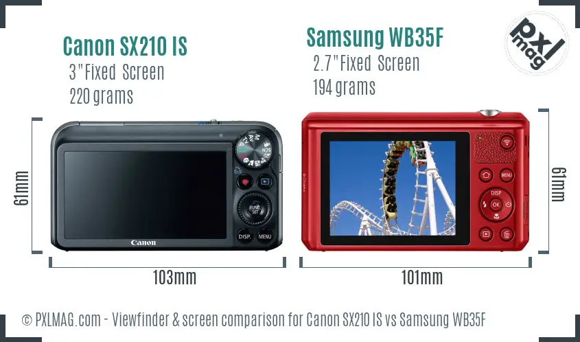 Canon SX210 IS vs Samsung WB35F Screen and Viewfinder comparison