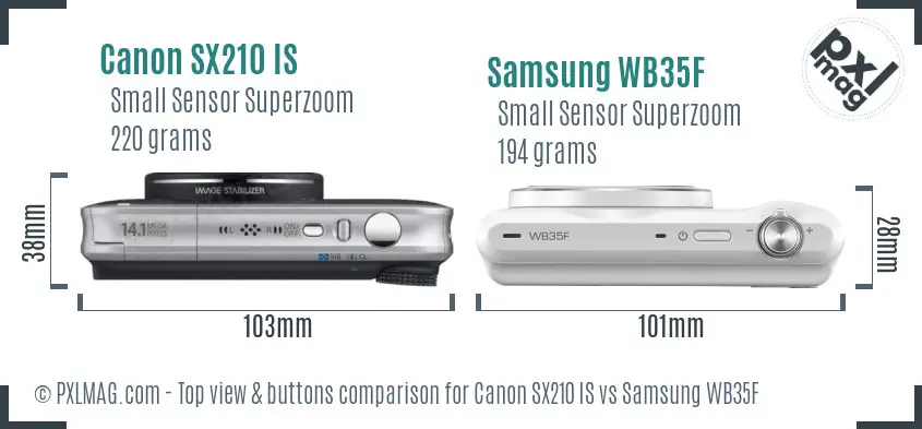 Canon SX210 IS vs Samsung WB35F top view buttons comparison