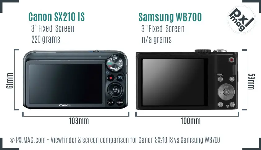 Canon SX210 IS vs Samsung WB700 Screen and Viewfinder comparison