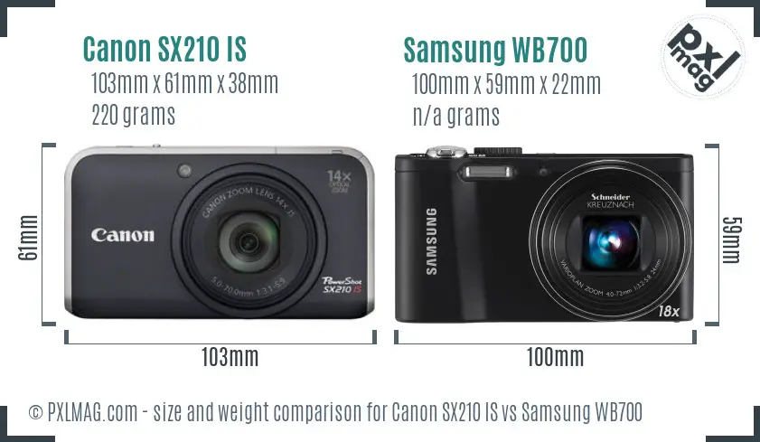 Canon SX210 IS vs Samsung WB700 size comparison